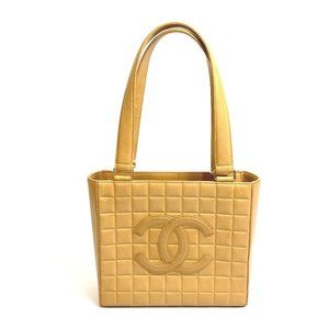 CHANEL A17809 CC Coco Mark Chocolate Bar Semi-Shoulder Handbag Tote Bag in Beige